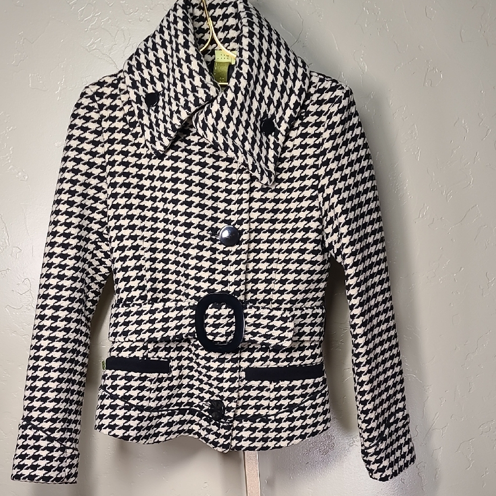 Soia & Kyo Y2K Black And White Houndstooth Pea Coat Wool Blend Made In Canada